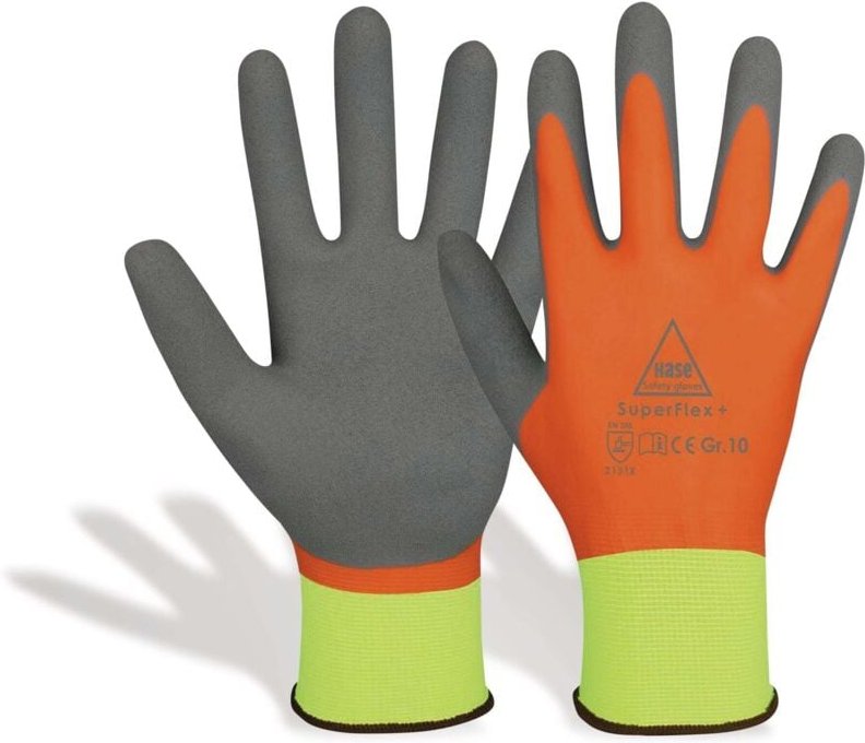 Thumbnail - Hase Safety Gloves - Latex-Arbeitshandschuhe SuperFlex+, EN388, en 420, neongelb/orange, Größe 9
