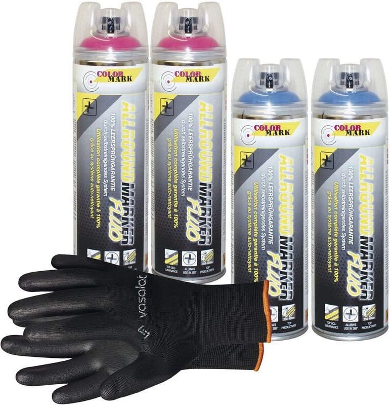 vasalat Dupli-Color Markierungsspray mit 360 Grad Ventil Set - Markierspray Neon pink, blau für professionelle Markierun...