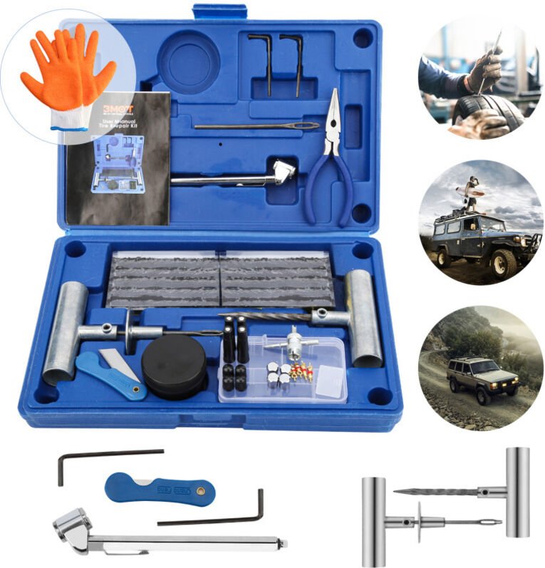 SWANEW Reparaturset Werkzeug Werkzeugset Reifenreparatur Pannenset Flickzeug 73 tlg Werkzeugset