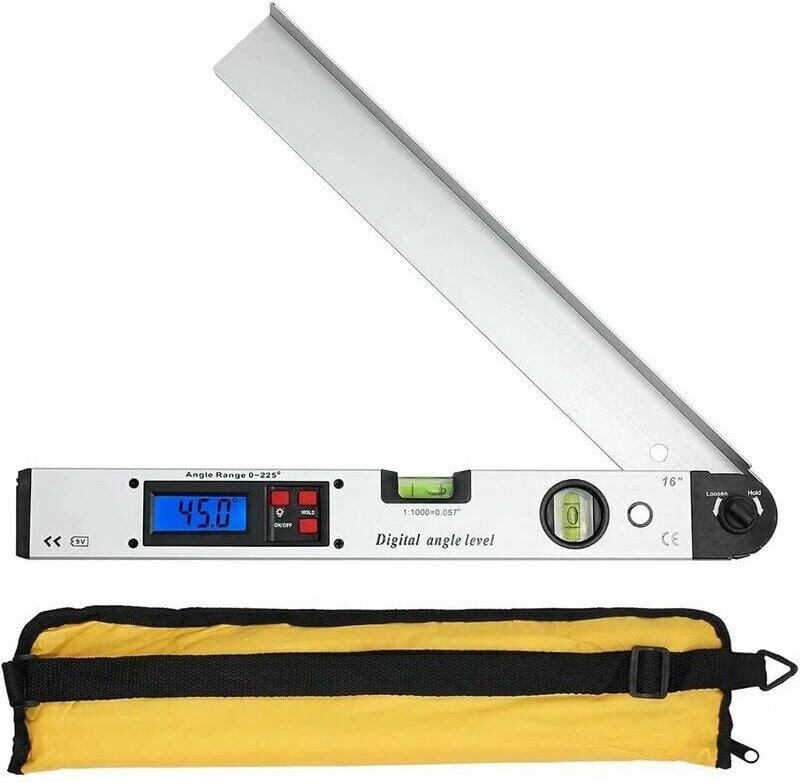 Thumbnail - Jalleria - 0-225° Digitaler Winkelmesser 400 mm/16 Zoll Digitales Horizontalwinkellineal LCD-Wasserwaagen mit Hintergrun...