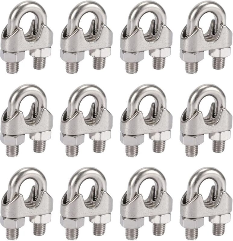 Ersandy - Packung mit 12 5-mm-Kabelbindern aus 304-Edelstahl mit DIN741-Duplex-Clips für Wäscheleine, Markise und Befest...