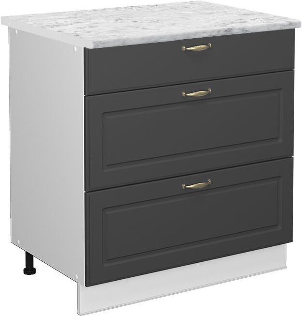 Vicco - Küchenunterschrank Fame-Line, Anthrazit-Gold, 80 cm mit 3 Schubladen, ap Marmor