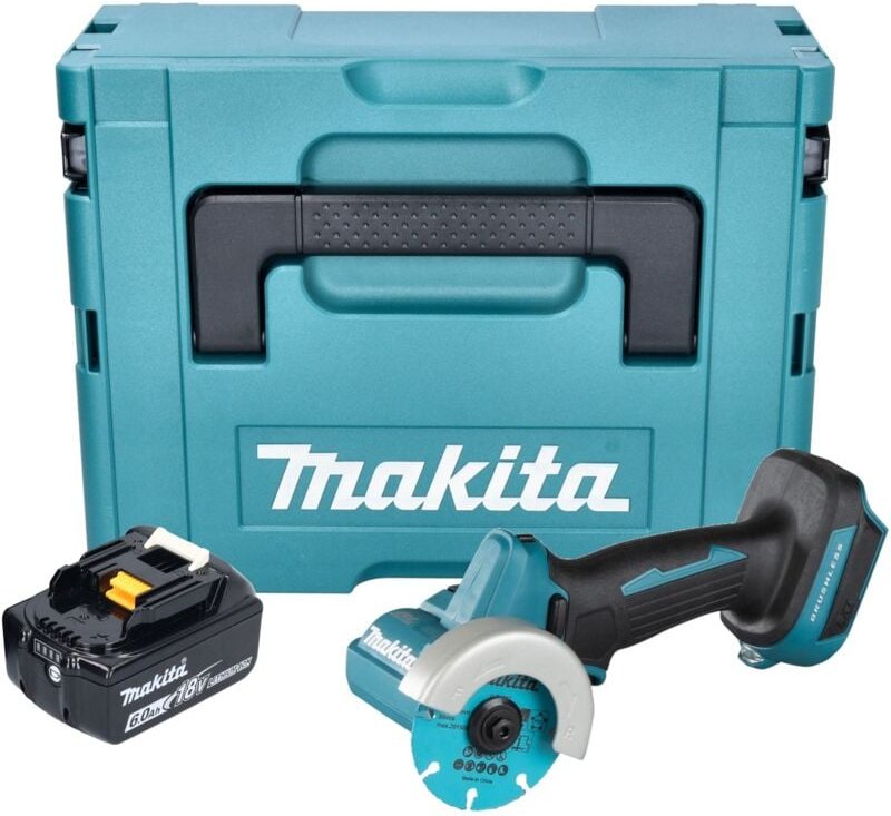 Makita DMC 300 G1J Akku Winkelschleifer 18 V 76 mm Brushless + 1x Akku 6,0 Ah + Makpac - ohne Ladegerät