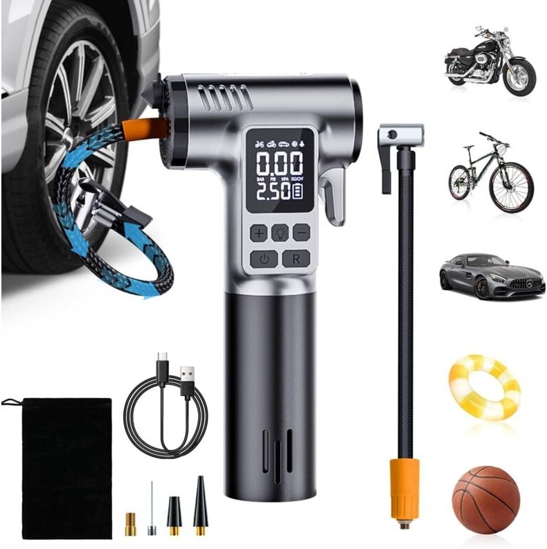 Kabelloser Autoreifenfüller, tragbarer Luftkompressor mit 4000 mAh, 150 PSI, mit LED-Licht, Sicherheitshammer, 5 Modi, w...