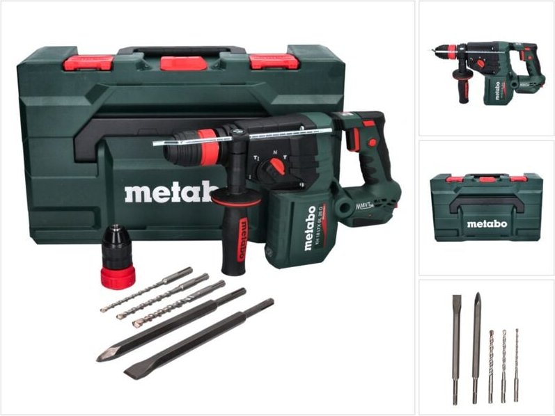Metabo KH 18 LTX BL 28 Q Akku Bohrhammer 18 V 3 J SDS plus Brushless + 5 tlg. Bohrer Meißel Set + metaBOX - ohne Akku, o...