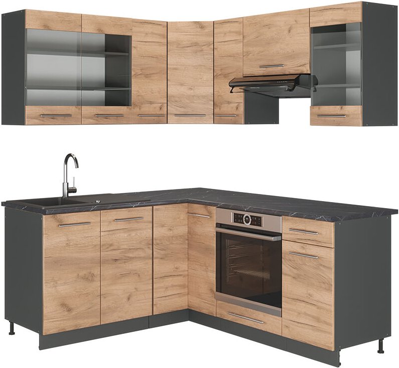 Vicco - Eckküche Fame-Line, Goldkraft Eiche/Anthrazit, 160 x 60 cm ohne Arbeitsplatte