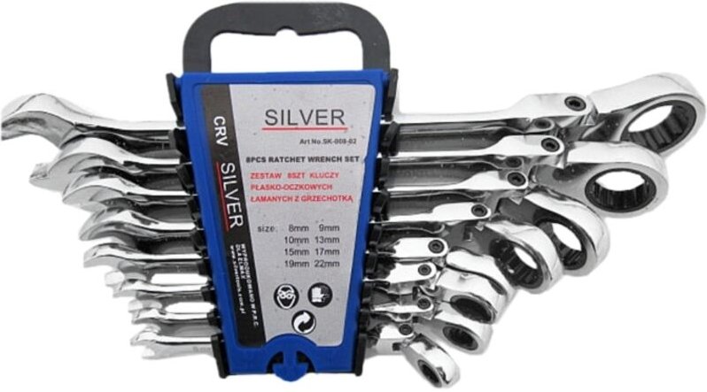 Silberner Kombi-Schlüssel Mit Ratsche, Gelenk Pl.astik 8 Stk