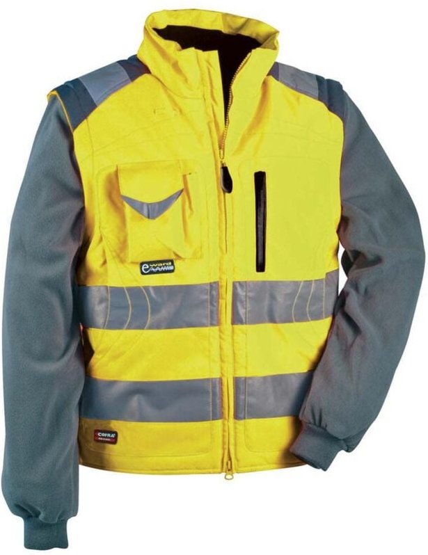 Cofra 2 in 1 Warnschutzjacke mit Fleeceärmel gelb 60