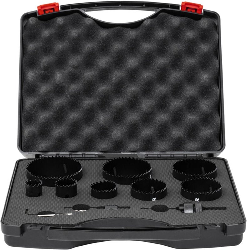 Lochsägen Elektrikerset, HSS-Co8 Bimetall, 11-teilig 25, 32, 40, 54, 60, 68, 76 & 86 mm, für Handbohrmaschinen - Stier