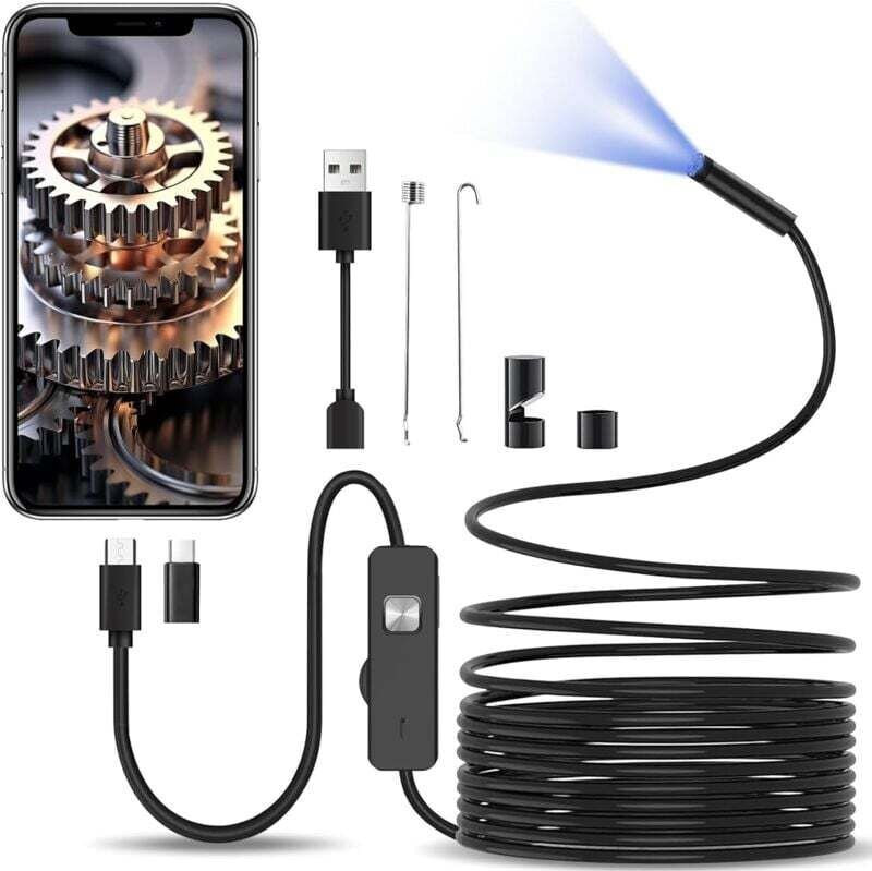 Endoskopkamera mit Licht, 10 m halbstarre Kabelinspektionskamera, 8,0 mm Typ-C-Endoskop und 6 LEDs, USB-Endoskopkamera f...