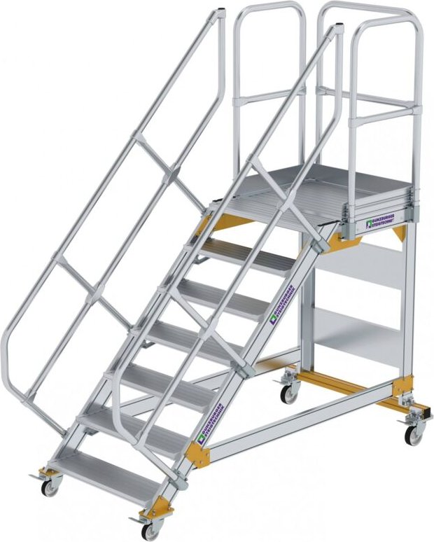 Günzburger Steigtechnik - Plattformtreppe 45° fahrbar Stufenbreite 0,8 m 7 Stufen Aluminium geriffelt - 600787