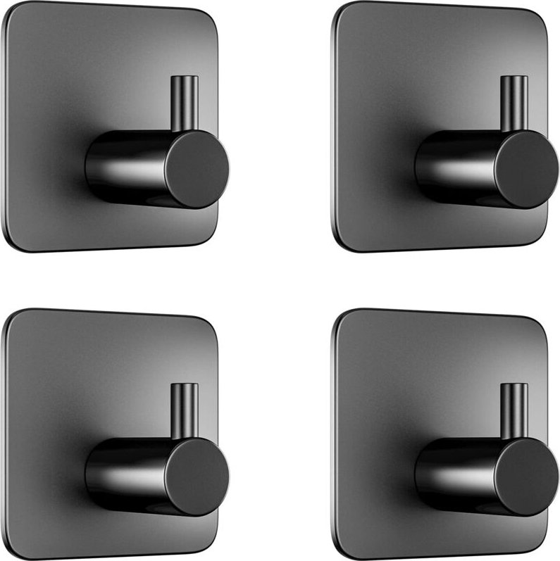 4 Stück selbstklebende Badezimmer-Wandhaken – Küchenhandtuchaufhänger – Bilderaufhänger ohne Bohren – schwarzer selbstkl...