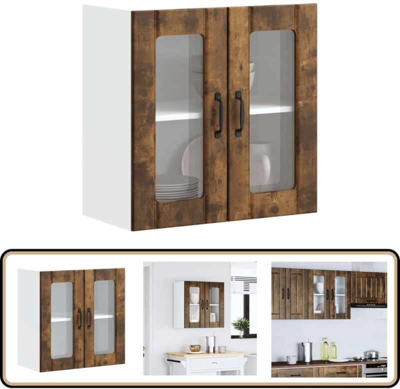 Küchen-Hängeschrank mit Glastür Räuchereiche Holzwerkstoff - Vidaxl