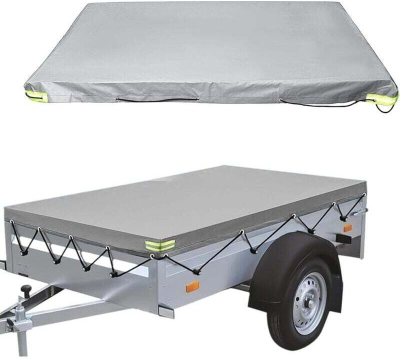 Flache Anhängerplane – 214 x 122 x 13 cm – 420 d – staubdicht – für 750 kg Anhänger – Grau - Lntyq