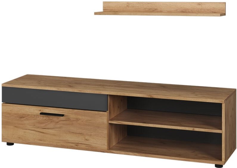 Lowboard & Regal Berno, Goldkraft Eiche/Anthrazit, mit 1 Klappe, Vicco