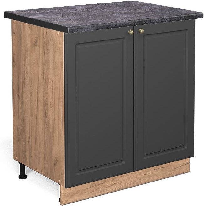 Spülenunterschrank Fame-Line, Anthrazit-Gold, 80 cm mit Regal, AP Anthrazit, Vicco