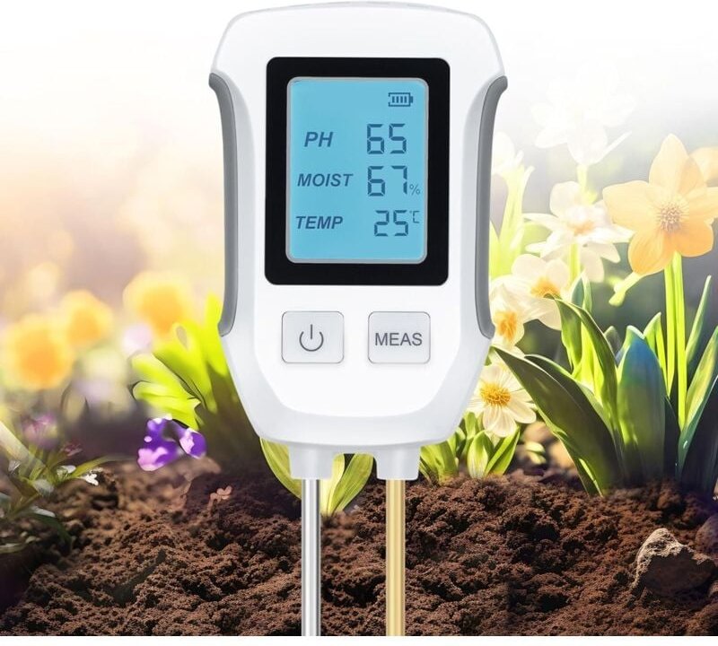 3-in-1-Bodentester, Pflanzentemperatur- und pH-Messgerät, Hygrometer-Sensor, mit hintergrundbeleuchtetem LCD-Display für...