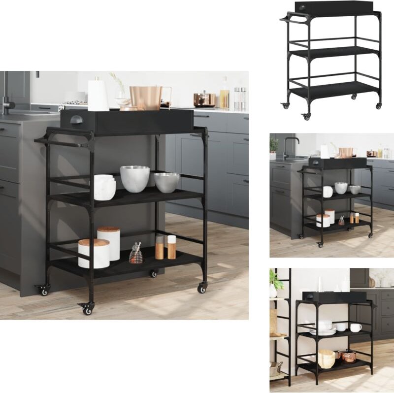 Küchenwagen Schwarz 81,5x41x92,5 cm Holzwerkstoff - Küchentisch - Küchenschrank - Kücheninsel - Rollwagen - Servierwagen
