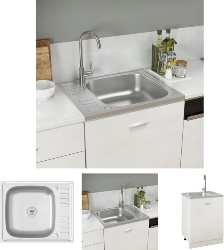 The Living Store Spüle mit Abtropffläche Set Silbern 500x600x155 mm Edelstahl - Küchenspülen & Spülbecken