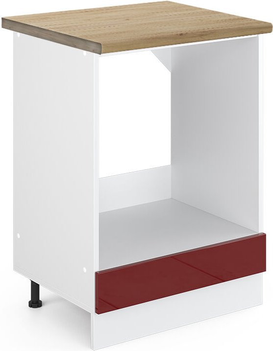 Thumbnail - Vicco - Herdumbauschrank R-Line, Bordeaux Hochglanz, 60 cm , ap Eiche
