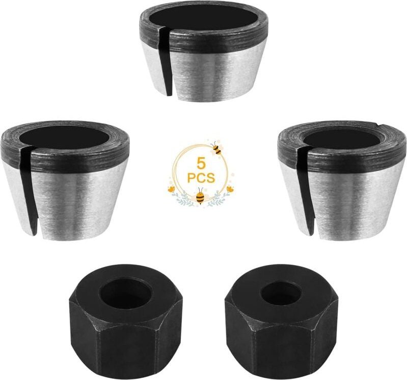 Thumbnail - Ersandy - Spannfutteradapter, 5-teiliger Spannfutterkopf, Oberfräsen-Spannzangenfutter, Bündigfutter-Spannzange, Holzbea...