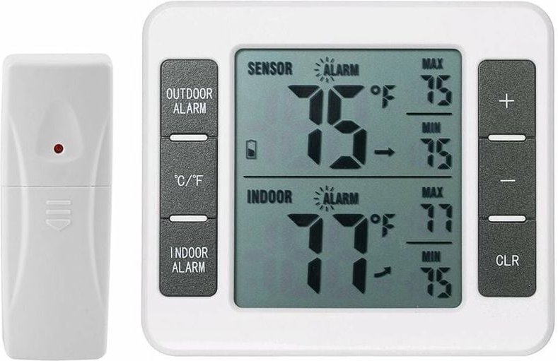 Thumbnail - Kabelloses digitales Thermometer für Kühlschrank, akustischer Alarm, Innen- und Außenthermometer mit Sensor, Gefrierschr...