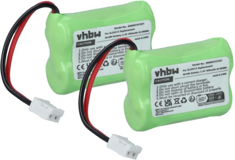 Vhbw - 2x Akku kompatibel mit Audioline dect 7800 Mikro, 7500 Plus schnurlos Festnetz Telefon (400 mAh, 2,4 v, NiMH) Grü...