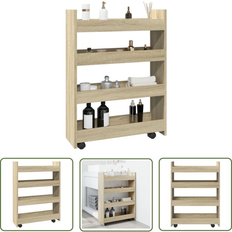The Living Store - vidaXL Aufbewahrungswagen Schmal 4 Etagen Sonoma Eiche Holzwerkstoff