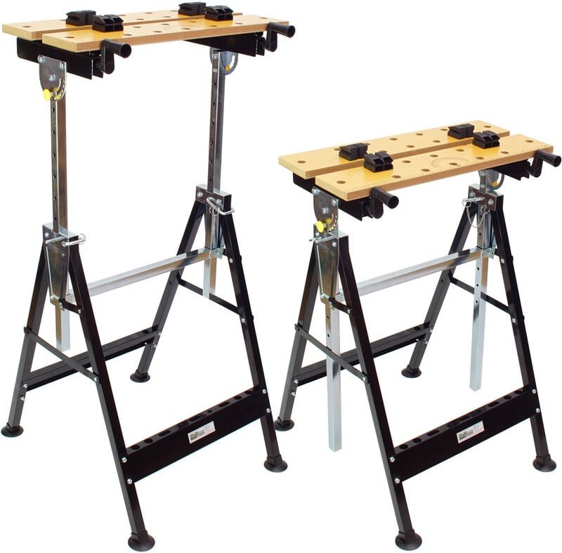 Baumarktplus - 2er Set 100 kg Werkbank Klappbar höhenverstellbar Werktisch Spanntisch Arbeitstisch