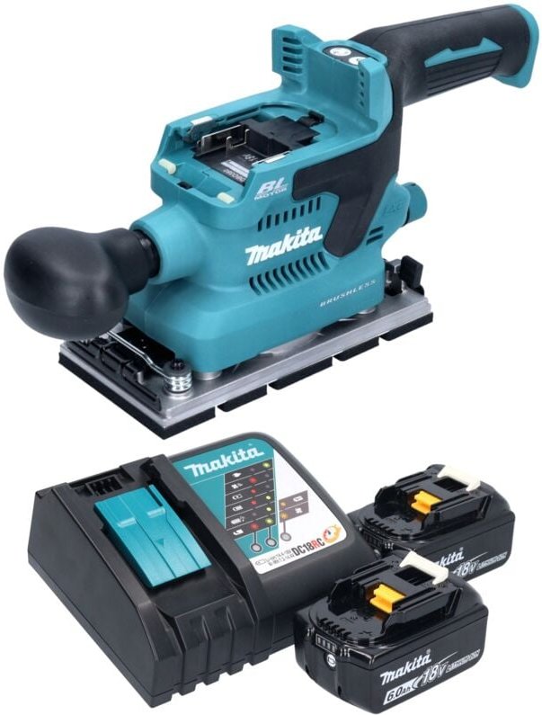 Thumbnail - Dbo 380 rg Akku Schwingschleifer 18 v 93 x 185 mm Brushless + 2x Akku 6,0 Ah + Ladegerät - Makita