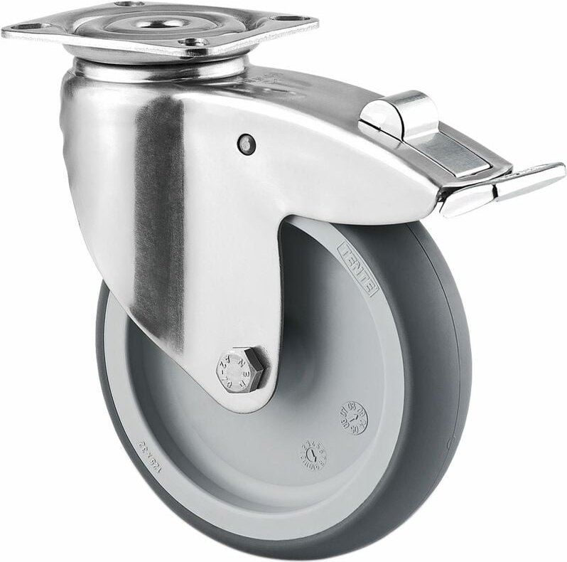 TENTE Lenkrolle Edelstahl Platte nachlaufender Totalfestst. 125 mm 100 kg