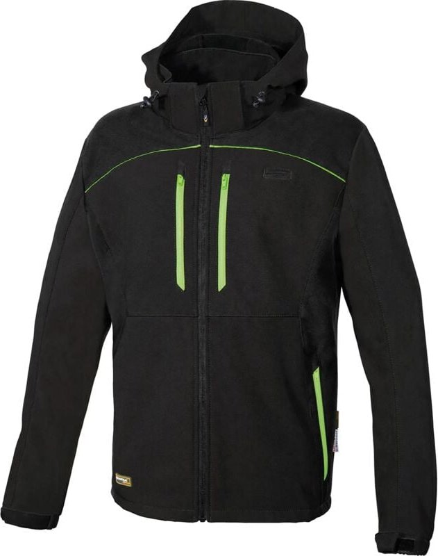 Softshell-Arbeitsjacke mit Kapuze KLARBO zum Zuknöpfen - Schwarz/Limette S - FR (44) - EU (46)