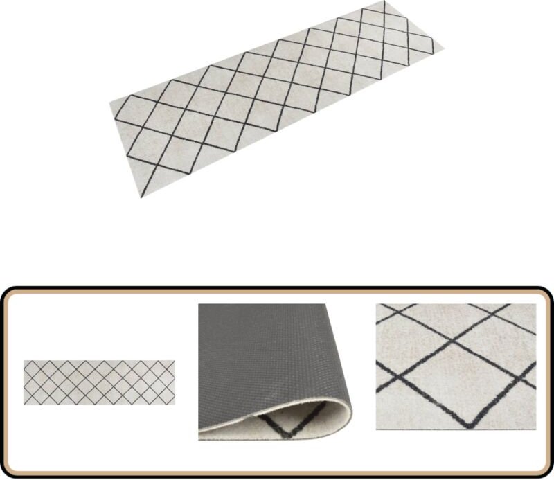 Küchenteppich Waschbar Quadrat 60x180 cm Samt - Küchenläufer - Samt - PVC - Rutschfest - Maschinenwäsche