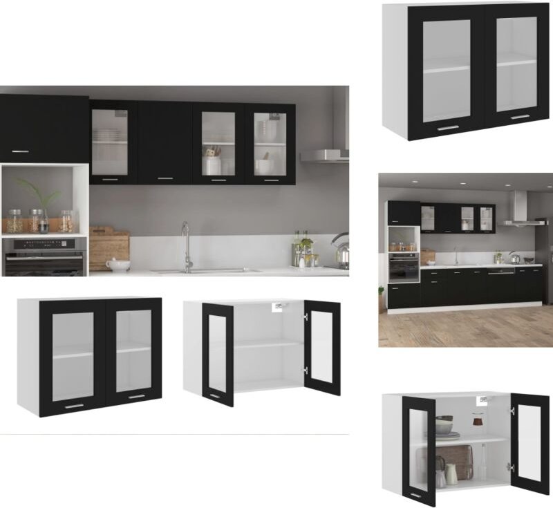 Hängeglasschrank Schwarz 80x31x60 cm Holzwerkstoff - Küchenregal - Wandhängeschrank - Glasschrank - Aufbewahrungsregale ...