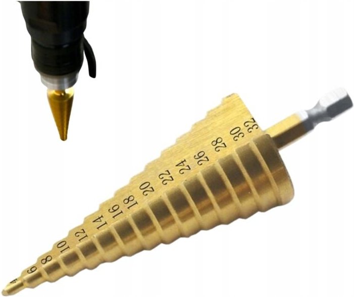 Stufenkegelbohrer 4-32mm für Metall, Stahl, Blech, SECHSKANT FÜR SCHRAUBENDREHER