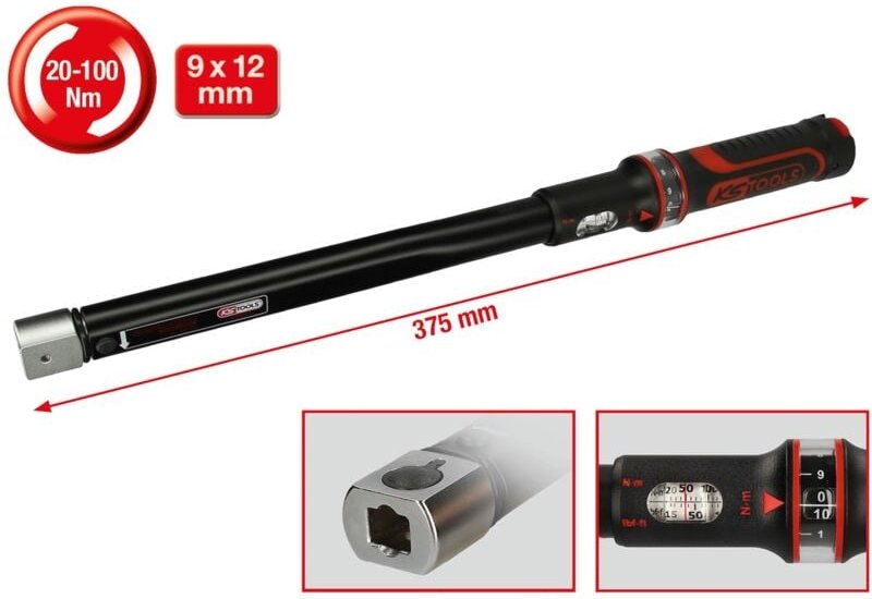 Ks Tools 9x12 mm ERGOTORQUEprecision Einsteck-Drehmomentschlüssel, 20-100 Nm