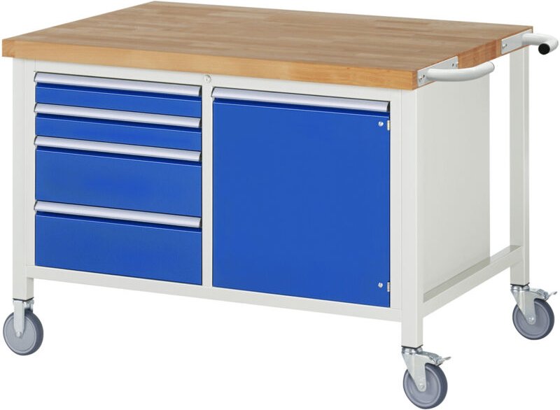 Fahrbare Werkbank 8470, B1250xT900xH880mm, 4x Schublade-TA, 1x Tür - RAU