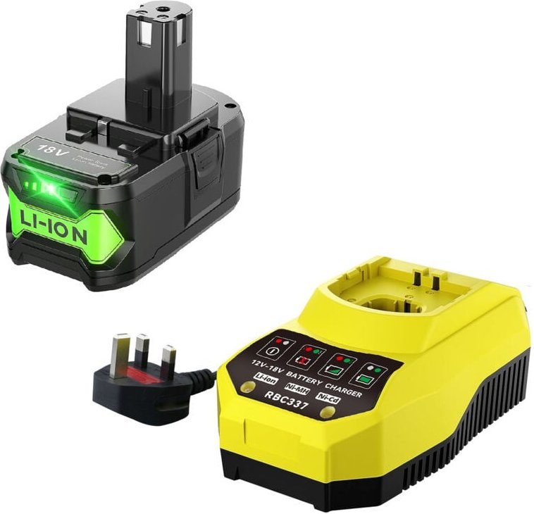 Pdstation - Ryobi 18 v P108 P102 9,0 Ah Ersatzakku und P117 Ladegerät, kompatibel mit Ryobi 18 v Akku-Werkzeugen P103 P1...