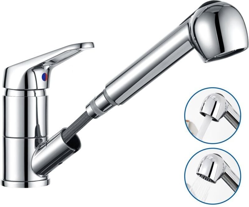 Hochdruck Küchenarmatur verchromt mit herausziehbarer Brause, Hochdruck Wasserhahn Küche 360 Schwenkbarer Auslauf Einheb...