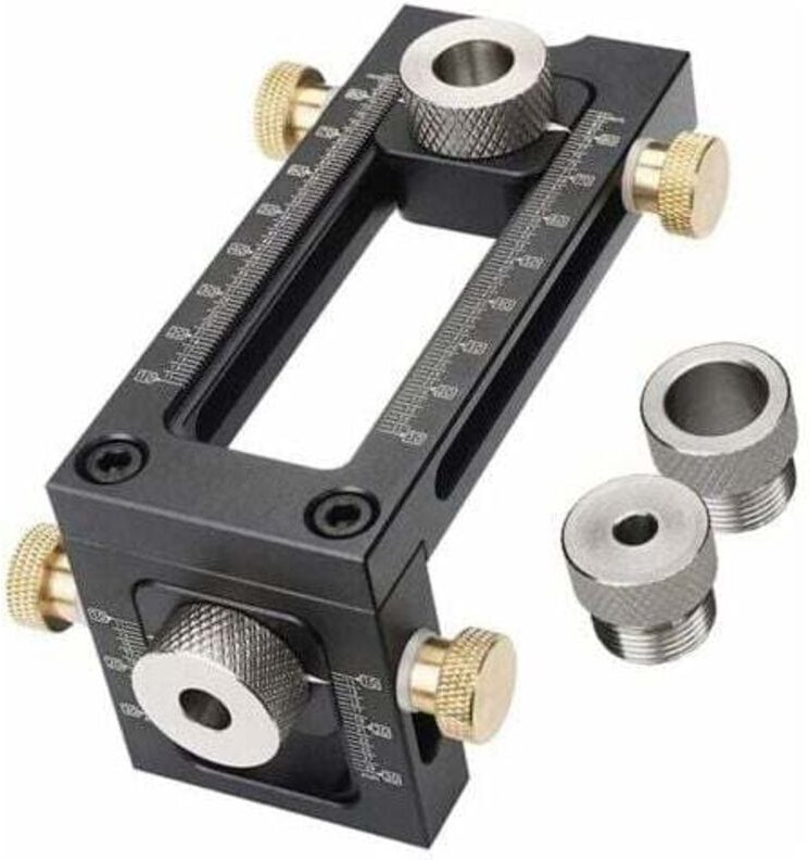 2-in-1-Bohrlehre für die Holzbearbeitung, verstellbare Taschenlehre, 4-Loch-Bohrführungssatz 6/8/10/12 mm, Dübelsatz für...