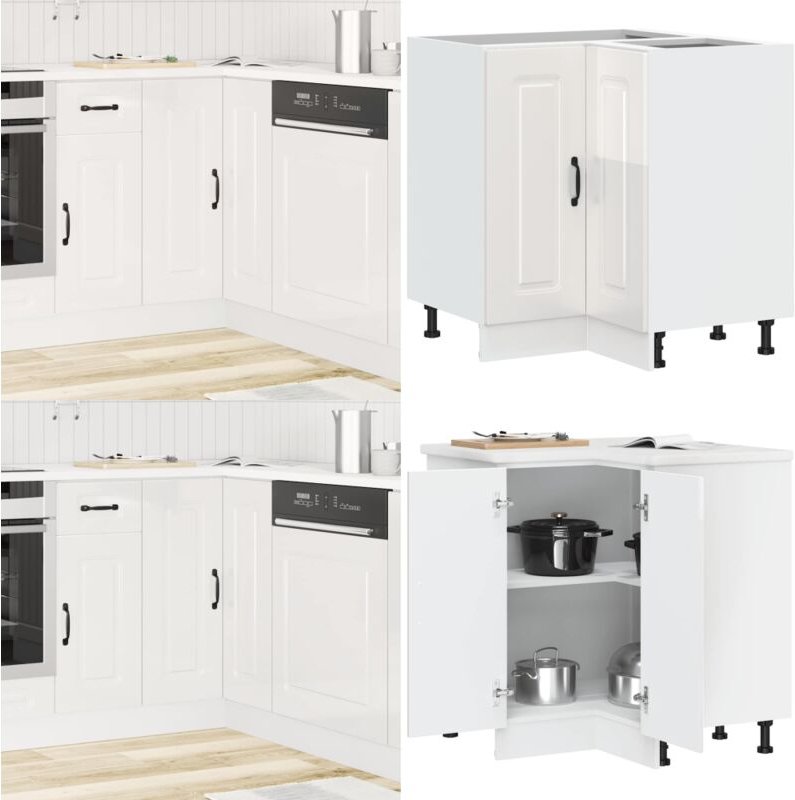 Küchen-Eckunterschrank Kalmar Hochglanz-Weiß Holzwerkstoff - Vidaxl