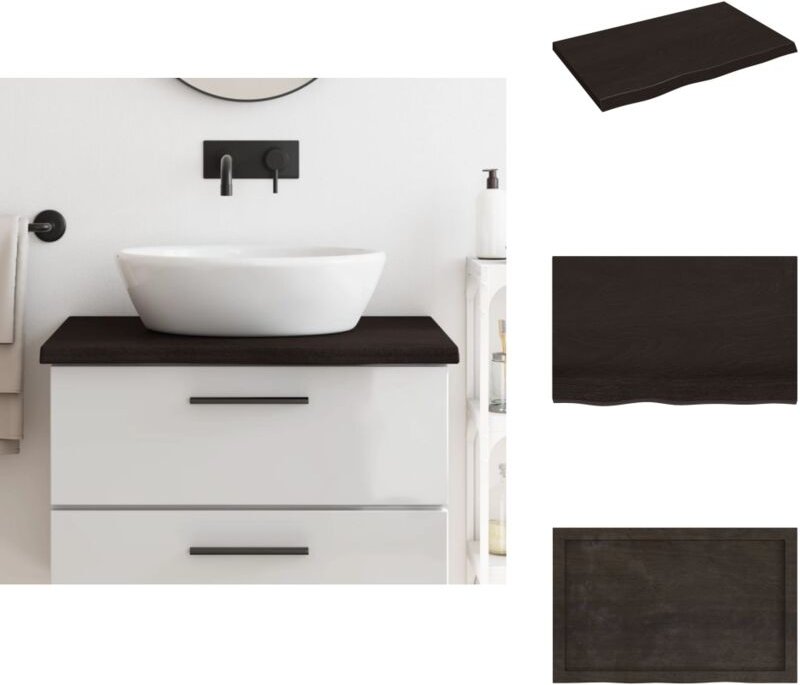 Waschtischplatte Dunkelbraun 80x50x(2-4)cm Massivholz Behandelt - Holz Waschttisch Platte - Eiche - Massivholz Arbeitsfl...