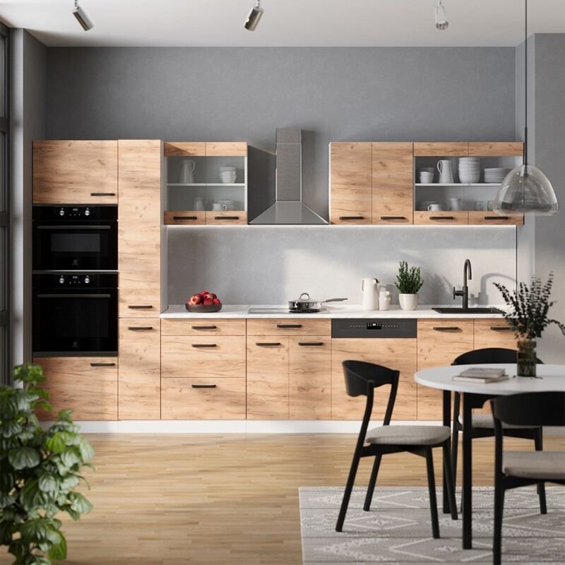 Vicco - Küchenzeile R-Line, Goldkraft Eiche/Weiß, 350 cm ap Eiche