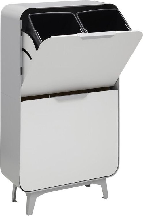 Round Designer Mülltrennsystem mit 4 Inneneimern, Abfalleimer / Mülleimer aus Stahl, 4 x 17 l (68 l) Silber und Weiß mat...