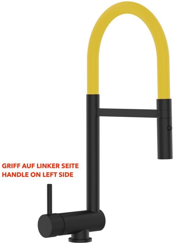 Thumbnail - Unterfenster Wasserhahn Vorfenster Umklappbar 6 cm Schwarz Matt Küchenarmatur mit 360 schwenkbarem Gelb Auslauf und abne...