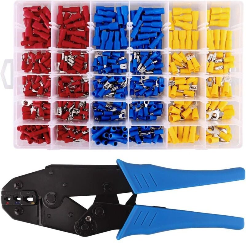 Crimpzange mit 500 Stück elektrischen Anschlüssen für Autos, Crimpanschlüsse