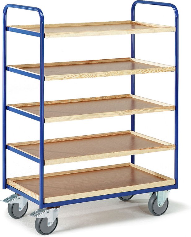 Rollcart Etagenwagen 1500mm hoch 2 Wände offen mit 5 Kästen 1000x575mm im Buchendekor