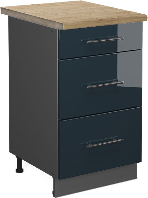 Vicco - Schubladenschrank Fame-Line, Dunkelblau Hochglanz, 50 cm , ap Eiche