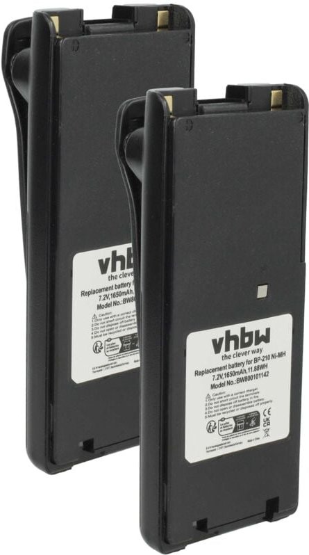 vhbw 2x Akku kompatibel mit Icom IC-F41GS, IC-F40GS, IC-F40GT, IC-F3GT Funkgerät, Walkie Talkie (1650 mAh, 7,2 V, NiMH) ...