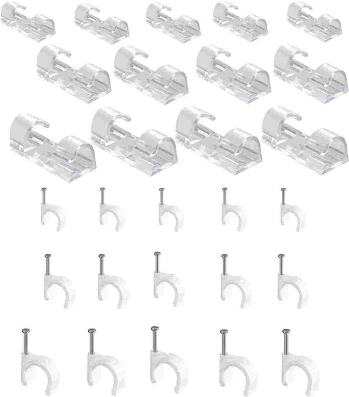 Thumbnail - 356 Stück Weiße Runde Kabelclips (8/10/12 mm) 300x mit Stahlnägeln + 56x Selbstklebend Kabelorganizer für Koaxial-, tv-,...